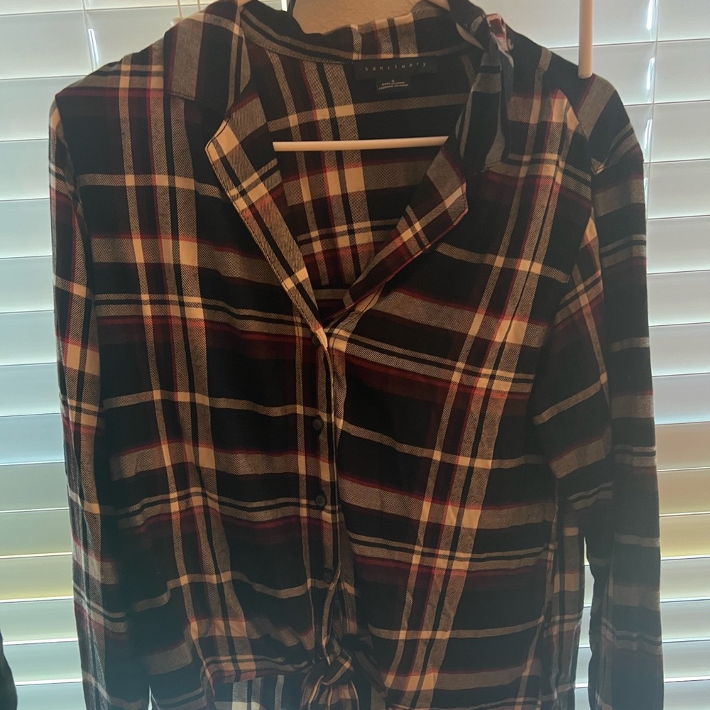 New (no tags) Sanctuary plaid tie front shirt